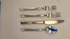 Hammered Flatware Dinner Fork, Salad Fork, Table Knife, Table Spoon, and Tea Spoon.
