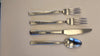 Hammered Flatware Dinner Fork, Salad Fork, Table Knife, Table Spoon, and Tea Spoon.
