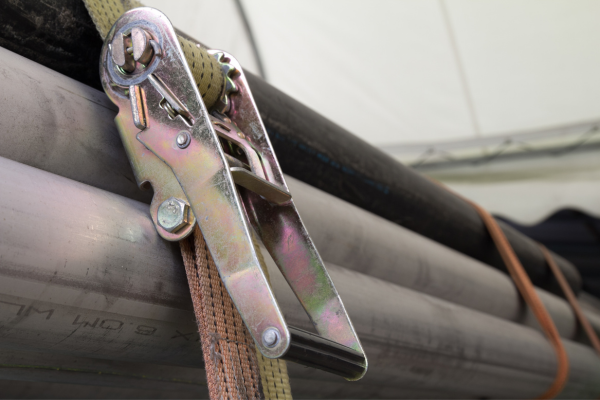 A close-up of a racthet strap.